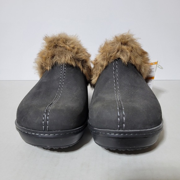 Crocs Cobbler Black With Brown Faux Fur Trim Wedge Clog Mules Womens Size 9 NEW - Picture 5 of 8